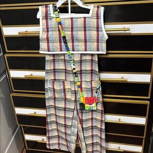 Plaid Sleeveless Dress with Colorful Crossbody Bag